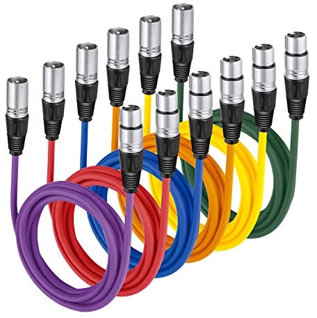 Neewer XLR macho a XLR hembra Micrófono de color- Cables Cables de goma apantallado, balanceado Cables (Verde, Azul, Púrpura, Rojo, Amarillo y Naranja), 6-Pack 6.5 ft/2 m