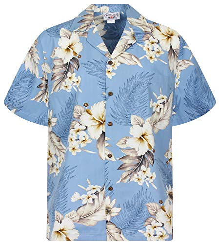 Pacific Legend Original Hawaiihemd, Kurzarm, Enzian, Hellblau, 3XL