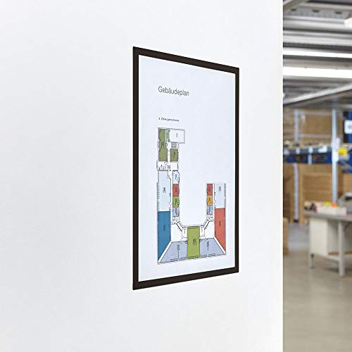 magnetoplan magnetofix Selbstklebender magnetischer A4-Rahmen, 5er-Pack - Magnetischer Dokumentenhalter, wasserfester Rahmen für Beschilderung, klappbarer magnetischer Inforahmen - Schwarz