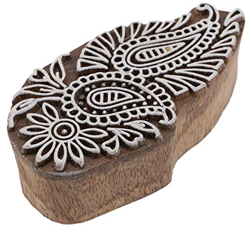 GURU SHOP Indischer Textilstempel, Holz Stoffdruckstempel, Blaudruck Stempel, Druck Modell - 4x9 cm Paisley 3