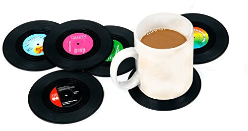 TRIXES Confezione da 6 sottobicchieri assortiti a forma di vinile, stile retrò.