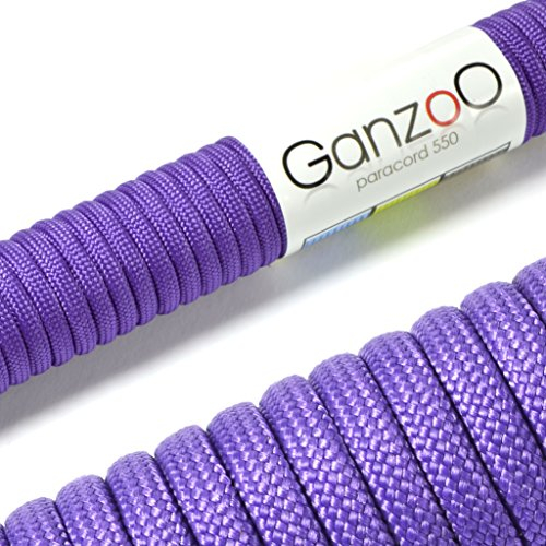 Ganzoo Paracord 550 Seil Violett-Lila 4mm Schnur Typ 3, Nylon & Polyester, ideal für Basteln von Hundeleine Halsband Armband/Camping Survival und Outdoor 30 Meter Allzweckseil 7 Innenstränge