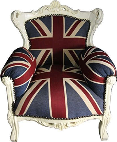Casa Padrino Barock Kinder Sessel Union Jack/Creme - Thron England Englische Flagge Tron