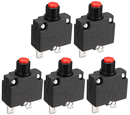 sourcing map 5 pcs AC 125V/250V 15A bouton poussoir Coupe-circuit de surcharge pour le compresseur air
