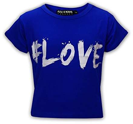 A2Z 4 Kids #Love Printed Crop Top Short Sleeves - Love Crop Top Royal 7-8