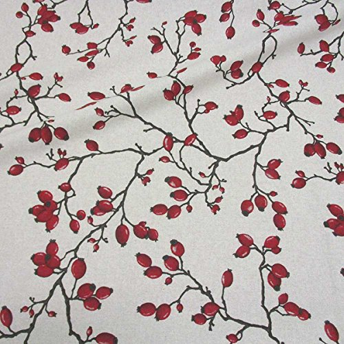 Stoff Meterware Baumwolle natur Hagebutte beige rot braun Dekostoff aus Frankreich edel Neu