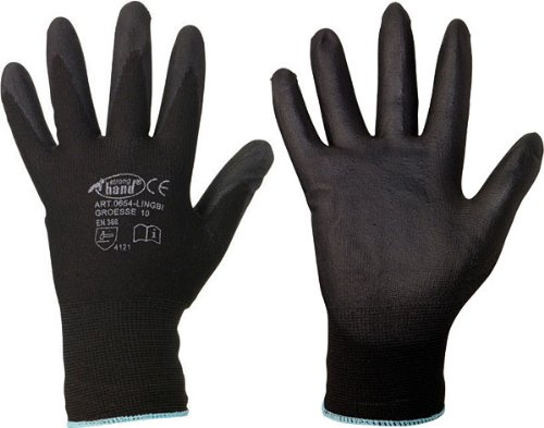 12 Paar MECHANIKER-HANDSCHUHE PU beschichtet schwarz Grösse 6-11 (S)
