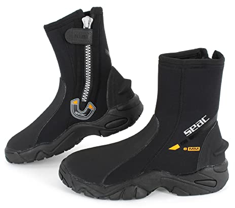 SEAC PRO HD, Calzari da Subacquea in Neoprene da 6 mm con Cerniera Laterale e Suola Rigida in Gomma Unisex Adulto, Nero, XL