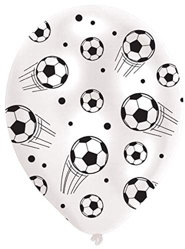 Amscan INT995704 - Latexballons Fußball, 6 Stück, Größe circa 27,5 cm, WM, EM, Public Viewing, Kindergeburtstag, Weiß