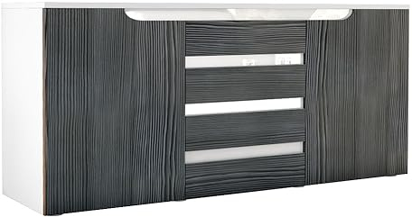 Vladon Sideboard Kommode Sylt V1, Made in Germany, Korpus in Weiß matt/Front in Avola-Anthrazit mit Absetzungen in Weiß Hochglanz (139 x 72 x 35)
