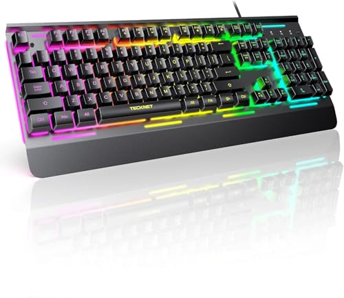 TECKNET RGB Gaming Keyboard UK Layout with 15-Zone RGB Illumination