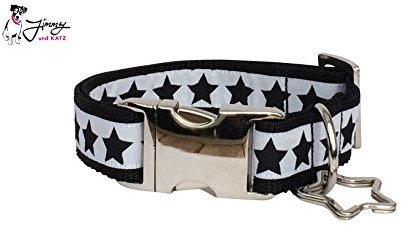 Jimmy und Katz Hundehalsband Sterne Schwarz Weiss 35-58cm x 2,5cm