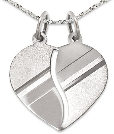 CLEVER SCHMUCK Damen Halskette Herz Anhänger Herz 16 mm teilbar matt und glänzend diamantiert mit schrägen Linien sowie Kette Singapur 45 cm Sterling Silber 925 im Etui Rot Ich liebe Dich