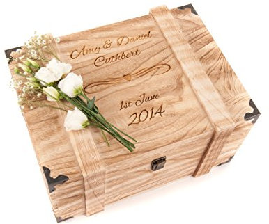 Hoolaroo Personalised Keepsake Box Extra Large Personalised Memory Box for Wedding Baby Gift Baby Memory Boxes Present Crate Christening Bereavement Wooden Chest Cards Christening