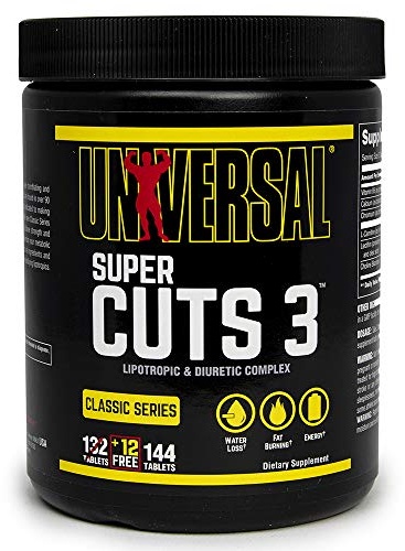 Universal Nutrition Super Cuts 3 Fat-Burner, stoffwechselanregende Diätkapseln zur Gewichtsreduzierung, erhöht den Energieverbrauch, Entwässerung-& Wasserreduktion, 130 Tabletten