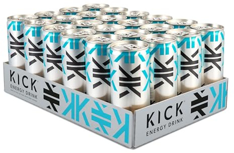 Kick Energy Drink Cans | 24 x 250ml Drinks Case | Low Sugar, Low Calorie | Caffeine, Taurine and Vitamin B | 80mg of Caffine per can | Sparkling Energy Drinks | 24 Cans Case Pack | Only 55 Calories