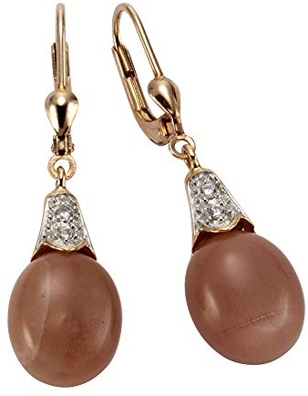 Zeeme Gemstones Damen Ohrringe 925/- Sterling Silber 3,7cm Glänzend Mondstein rot 360230389-11