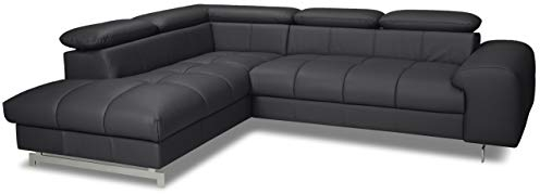 Mivano Ecksofa Chef / L-Sofa mit Ottomane und verstellbaren Kopfstützen in Lederoptik / 262 x 72 x 206 / Kunstleder Schwarz