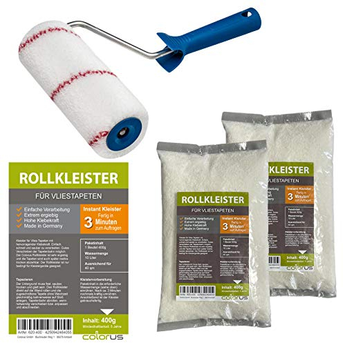 Kleisterroller 18cm + 2 Stück Rollkleister für Vliestapeten à 400g für ca. 80qm Tapeten
