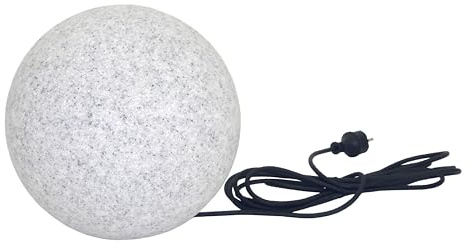 Trango 1er Set 500G IP65 Gartenkugel 50cm ? in Granitstein-Optik *NATURE* inkl. ca. 5 Meter IP44 Kabel mit 1x E27 Fassung, Kugelleuchte, Gartenleuchte, Leuchtkugel, Außenleuchte ohne Leuchtmittel