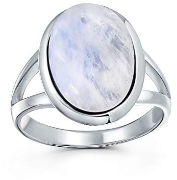 Bling Jewelry Ovaler Cabochon-Fassung Edelstein Gespaltener Schaft Boho Statement Schillernder Stimmungswechselnder Mondsteinring Frauen Für Teenager .925 Sterlingsilber