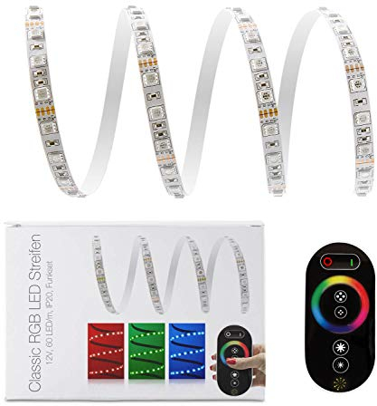2 Meter RGB LED Streifen Set (60 LED/m, IP20) inkl. Controller, hochwertiger Funkfernbedienung und 3 A Netzteil