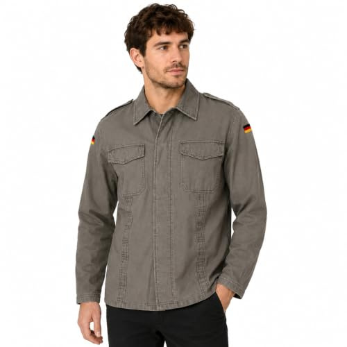 fratelliditalia.org Camicia Soldato Uomo Militare Moleskin Tedesca Cotone Tasche Bottoni Spalline