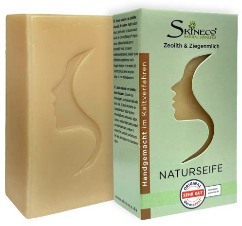 Skineco Naturseife | nachhaltige Ziegenmilchseife mit Zeolith | Stück Seife für empfindliche Haut | Körperseife | handgemachte Naturkosmetik | Gesicht Reinigung | clear skin | mildes Duschgel