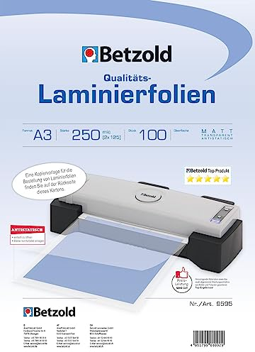 Betzold - 100 x DIN A3 Laminierfolien - Laminieren Schulbedarf Bürobedarf Laminiertaschen 150 mic 250 micron