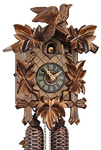 Eble Kuckucksuhr Original Schwarzwälder Kuckuckuhr Echtholz mechanisches 8-Tage Laufwerk NEU VDs Zertifikat Fünflaub 28cm- 28-01-12-80