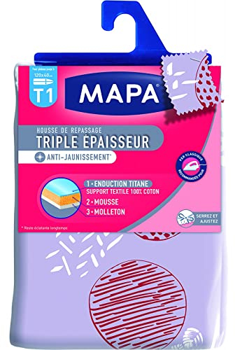 MAPA - Housse de Repassage pour table à repasser - Triple Epaisseur Titane - Meilleure glisse du fer - Anti-tâche et Anti-Jaunissement - Taille 1 : 120x40 cm
