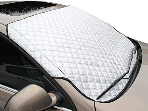 FREESOO Schneeschutz Auto Frontscheibe, Frostschutz Auto Frontscheibe Abdeckung- Autoscheibenabdeckung Windschutz Frostabdeckung Winter Frontscheibenabdeckung gegen Schnee EIS Frost 138X94CM