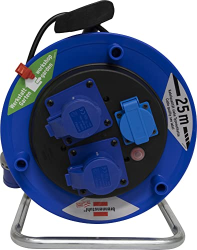 Prolunga Elettrica 25 Metri con Avvolgicavo Professionale Brennenstuhl | Spina CEE 3 poli, 230 V/16A| 1 presa Schuko e 2 prese CEE 3 poli 230V/16A Autochiudenti | Serie Garant ST CEE2 - IP44