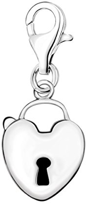 Quiges Charm Anhänger 3D Herz Liebe Schloss 925 Silber mit Karabinerverschluss für Bettelarmband