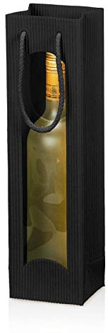 Flaschentaschen Welle Schwarz mit Fenster für 1 Flasche; Maße: 100 x 85 x 360 mm; VE: 20 Stk.