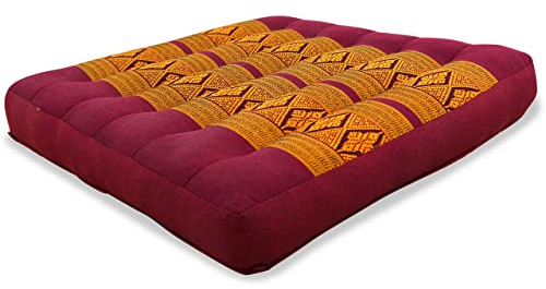 livasia Sitzkissen klein - 35x35x6cm - Bodenkissen Indoor/Outdoor, Meditationskissen Yogakissen, Stuhlauflage Palettenmöbel, Steppkissen Auflage Stuhl Bank handgefertigt (Rot/Gelb)