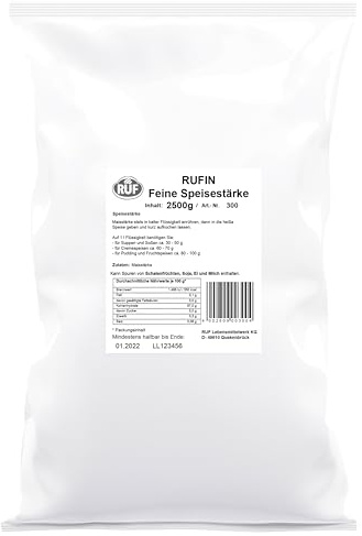 RUF 2,5kg Maisstärke pur, glutenfreie Speisestärke, vegan zum Backen+Kochen | Rein pflanzliche Mehl Alternative im Beutel, für lockeres Gebäck, als Soßenbinder, zum Adicken von Suppe, Pudding Kochen