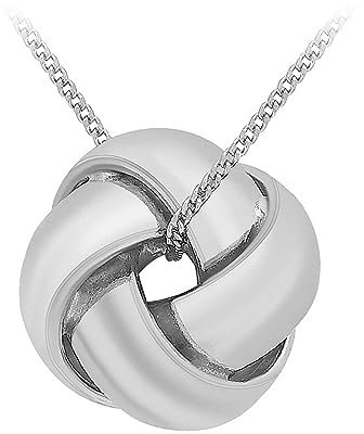 CARISSIMA Women's 9ct White Gold 4 Way Knot Pendant on Diamond Cut Curb Chain of 46cm/18