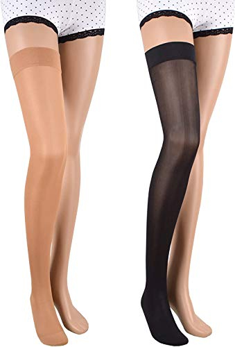 23-32 mmHg (Klasse 2) ASSISTICA® Medizinische Kompressionsstrümpfe mit geschlossener Spitze, Damen / Herren Stützstrümpfe mit Zeh, AG Ersatzstrümpfe mit Silikonband (158-170 cm/Large, Beige)