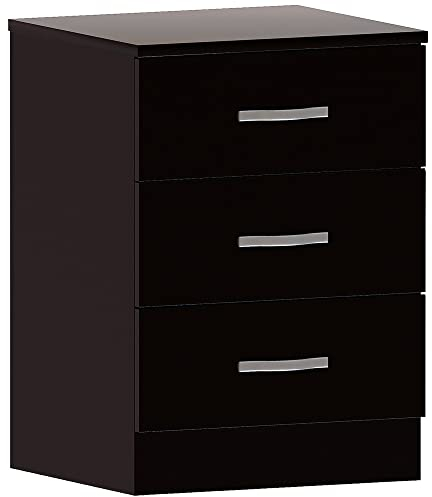 Vida Designs Large Black Bedside Cabinet, 3 Drawer, Bedside Table, Riano Bedroom Furniture