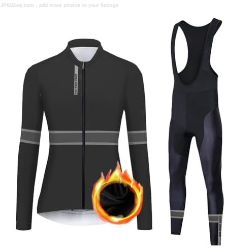 UGLY FROG Damen Radtrikot Set Langarm Winter, Warmes Thermovlies Fahrrad Anzug mit Radfahren Trägerhose für MTB, Moto