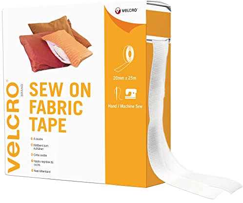 VELCRO Brand | Nastro per cucire in tessuto | Taglia su misura, robusto hook & loop, nastro adesivo autoadesivo | Bianco | 20mm x 25m