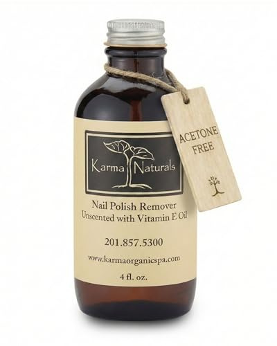 Karma Organic Natural Nail Polish Remover Unscented - Non Toxic, Vegan, Cruelty Free, Acetone free – Nails Strengthener for Fingernails – 4 fl. Oz
