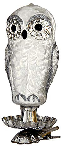 Jingle Bells Lauscha Christbaumschmuck Glaseule eisweiß auf Clip