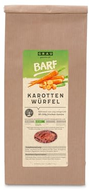 GRAU – Trockengemüse zum BARFen für Hunde - Karotten-Würfel, 1er Pack (500 g), Ergänzungsfuttermittel für Hunde