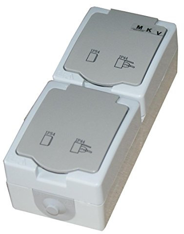 Feuchtraum Steckdose + Steckdose senkrecht 2-fach Kombi Steckdose Schuko