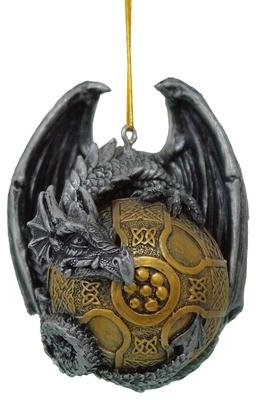 Vogler Drachen-Christbaumkugel, Hängendes Ornament, Weihnachtsschmuck aus Kunststein, 9 cm, Rot, Einzigartig, Drachen-Design