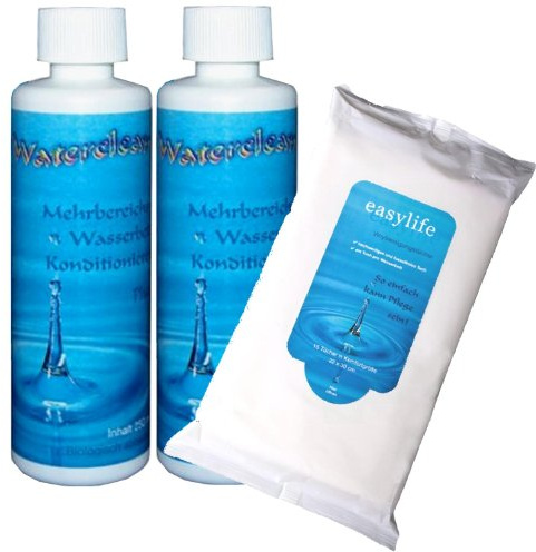 Pflegemittel für Wasserbetten. Conditioner Waterclean 2 x 250ml und Vinylreinigungstücher Easylife 1 x 15 Stück