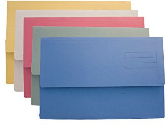 Exacompta - Ref DW250-ASTZ - Guildhall - Plain Document Wallet, 345x245mm, Holds 200 Sheets, 250gsm Medium Weight Premium Quality Manilla, Holds A4 & Foolscap Documents - Assorted Colours, Pack of 50