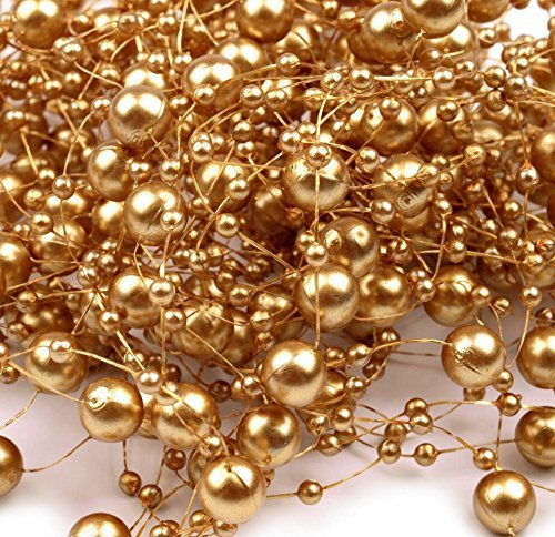 Perlengirlande Perlenstränge 15 Stück a 130cm, Tischdeko,Hochzeit, Deko (Gold)